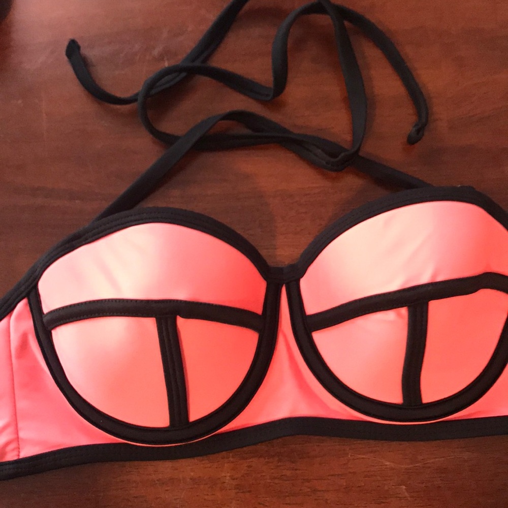 Coral and black swim suit top